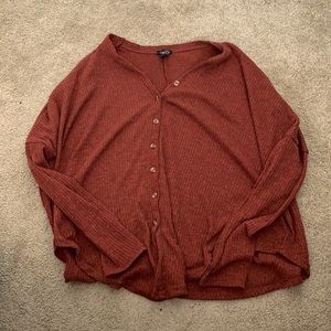 Oversize button front red sweater
